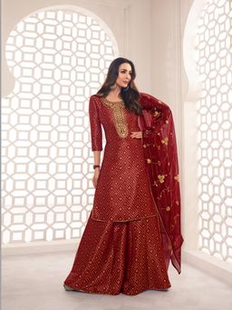 INDDUS - Women Ethnic Motifs Woven Yoke Design Kurta With Palazzo & Dupatta