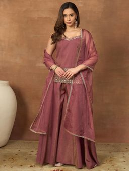 INDDUS - Women Floral Embroidered Tunic With Palazzo & Dupatta