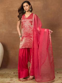 INDDUS - Women Floral Zari Woven Design Kurta With Salwar & Dupatta