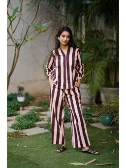 The Quince Life - Mocha Peach Stripes Co-Ord Set
