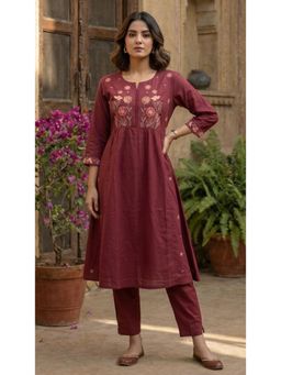 Autumnlane - Chandri Salmon Embroidered Kurta With Pant
