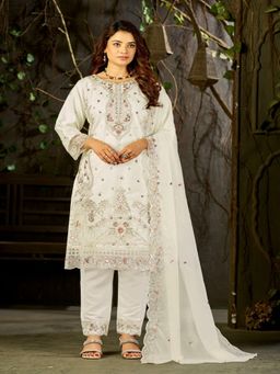 UDAY ENTERPRISE - Organza Silk With Heavy Embroidery Kurta With Pant & Dupatta