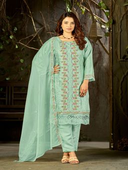 UDAY ENTERPRISE - Organza Silk With Heavy Embroidery Kurta With Pant & Dupatta