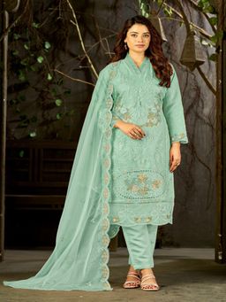 UDAY ENTERPRISE - Organza Silk With Heavy Embroidery Kurta With Pant & Dupatta