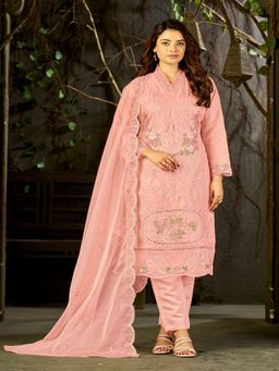 UDAY ENTERPRISE - Organza Silk With Heavy Embroidery Kurta With Pant & Dupatta