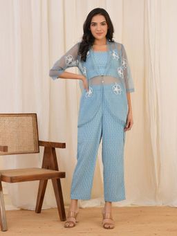 WE'AVE BY SHUBHKARI - Blue Whisper Crop Top With Jacket & Pant