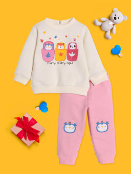 Nautinati - Girls Cartoon Graphic Printed Sweatshirt With Trouser (Set of 2)