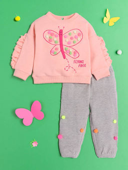 Nautinati - Girls Butterfly Sweatshirt & Trouser With Pom Details (Set of 2)