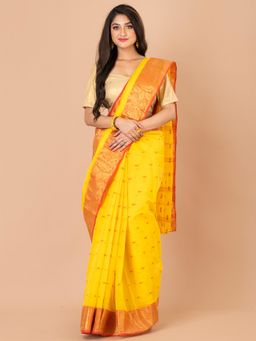 LAA CALCUTTA - Yellow and Orange Pure Cotton Tant Saree