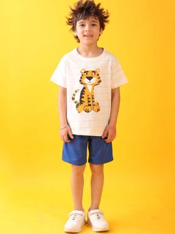 ANTHRILO - Navy Blue Tiger Ecru Boys T-Shirt with Shorts (Set of 2)