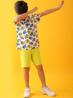 ANTHRILO - Cars Print lime Boys T-Shirt with Shorts (Set of 2)