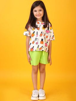ANTHRILO - Nail Paint Lime Green Girls T-Shirt with Shorts (Set of 2)