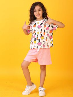 ANTHRILO - Nail Paint Pink Girls T-Shirt with Shorts (Set of 2)