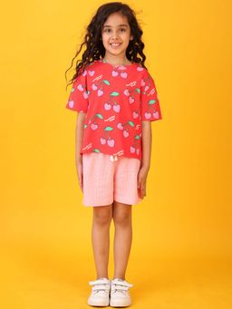 ANTHRILO - Cherry Red Girls T-Shirt with Shorts (Set of 2)