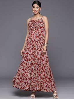 Varanga - Women Red Abstract Printed Maxi Dress