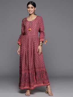 Varanga - Women Pink Printed Gathered Maxi Dress
