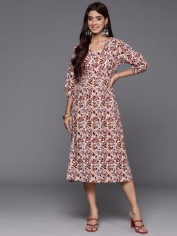 Varanga - Women Maroon Floral Printed Midi Dress