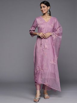 Varanga - Mauve Embroidered Kurta Paired with Straight Pant and Embroidered Dupatta (Set of 3)