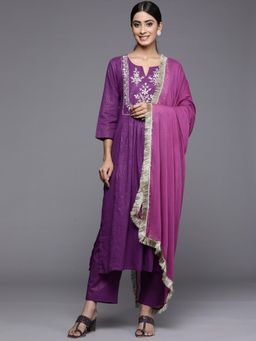 Varanga - Purple Gota Embroidered Kurta Paired with Tonal Pant and Dupatta (Set of 3)