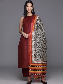 Varanga - Women Maroon Solid Kurta and Pant Paired with Printed Dupatta (Set of 3)