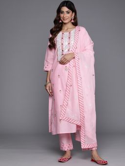Varanga - Pink Thread and Mirror Embroidered Kurta and Pant with Dupatta (Set of 3)