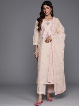 Varanga - Beige Thread and Sequins Embroidered Kurta and Pant with Dupatta (Set of 3)