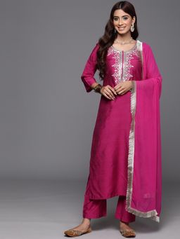 Varanga - Magenta Kurta Yoke Embroidered and Pant with Zari Dupatta (Set of 3)