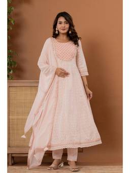 Varanga - Peach Foil Printed and Zari Embroidered Kurta and Pant with Dupatta (Set of 3)