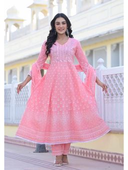 Varanga - Women Floral Printed Anarkali Kurta Paired with Pant and Dupatta (Set of 3)