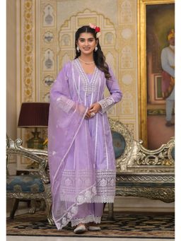 Varanga - Women Lavender Embroidered Kurta with Palazzo and Dupatta (Set of 3)