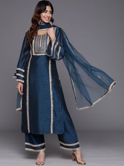 Varanga - Women Blue Gota Embellished Lace Kurta with Pant and Dupatta (Set of 3)