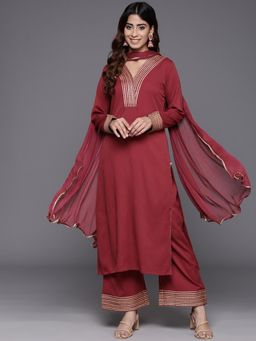 Varanga - Women Maroon Gota Work Kurta with Pant and Dupatta (Set of 3)