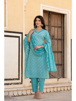 Varanga - Women Blue Thread Kurta with Printed Pant and Dupatta (Set of 3)