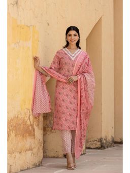 Varanga - Women Pink Embroidered Kurta with Printed Pant and Dupatta (Set of 3)
