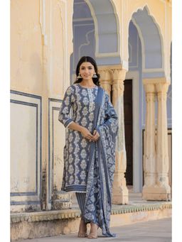 Varanga - Women Grey Straight Kurta with Pant and Dupatta (Set of 3)