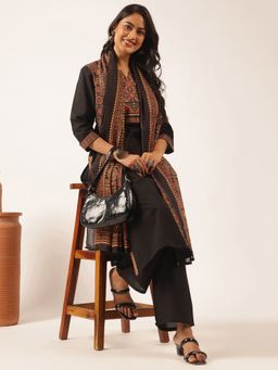 Vbuyz - Black and Beige Printed Cotton Kurta Set(Set Of 3)