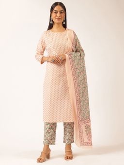 Vbuyz - Peach Floral Printed Kurta Set(Set Of 3)