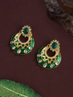 E2O - Green Classic Chandbalis With Studded Floral Earrings
