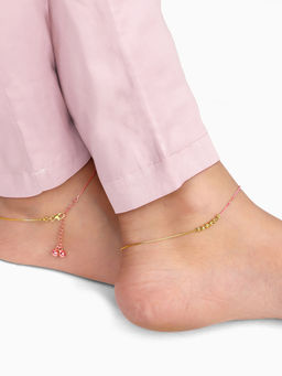 GIVA - 925 Silver Rose Gold and Golden Beaded Anklet
