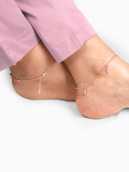 GIVA - 925 Silver Rose Gold Delicate Leaf Anklet