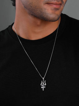 GIVA - 925 Silver Trident Pendant with Box Chain for Him
