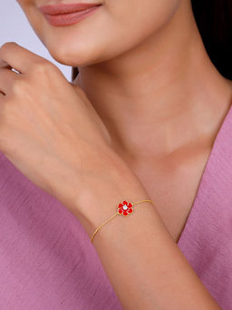GIVA - 925 Silver Golden Red Flower Power Bracelet