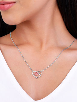 GIVA - 925 Silver Rose Gold and Silver Heart Of Rose Garden Necklace