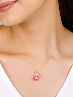 GIVA - 925 Silver Golden Pink Brahma Kamal Bud Pendant with Link Chain