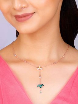 GIVA - 925 Silver Rose Gold Trillium Treasures Lariat Necklace