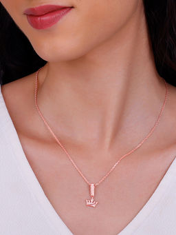 GIVA - 925 Silver Rose Gold Crown Pendant with Link Chain