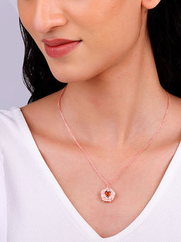 GIVA - 925 Silver Rose Gold I Love You Floral Pendant with Link Chain