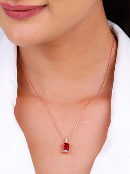 GIVA - 925 Silver Rose Gold Red Baguette Pendant with Link Chain