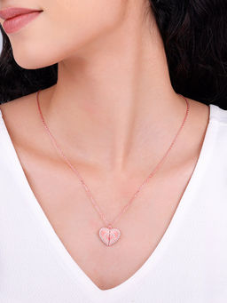 GIVA - 925 Silver Rose Gold One Heart Pendant with Link Chain
