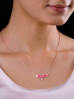 GIVA - 925 Silver Rose Gold Fluffed Wing Necklace